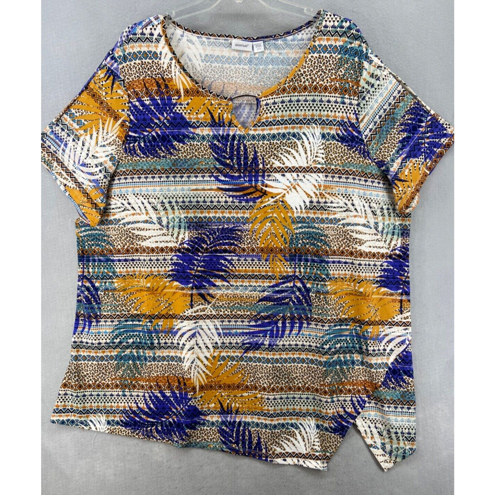 Avenue Shirt Women Plus Sz 30 32 Multicolor Palm Leaf Slit Sleeve‎ Asymeterical